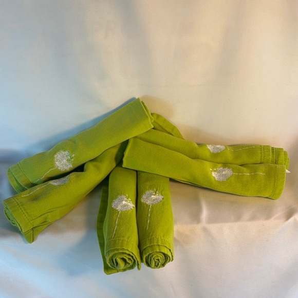 SET OF 6 VINTAGE LIME GREEN EMBROIDERED  SOFT CLOTH NAPKINS- RARELY USED - 18X18 - Picture 6 of 15